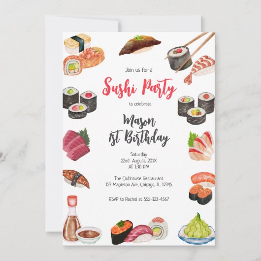 Sushi Party Birthday Invitation (Devant)