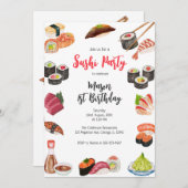 Sushi Party Birthday Invitation (Devant / Derrière)