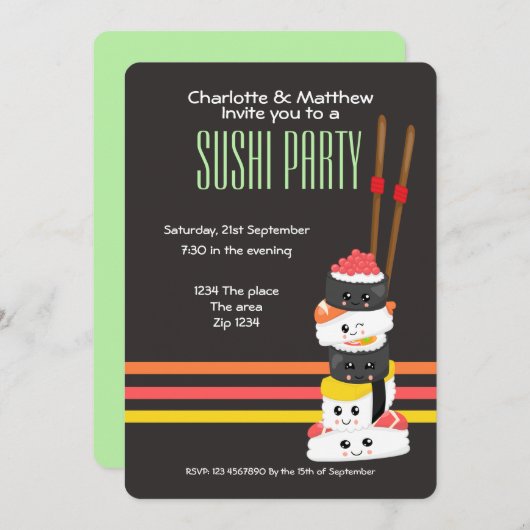 Sushi Party Cute Kawaii personaliseert Japans Kaart (Voorkant / Achterkant)