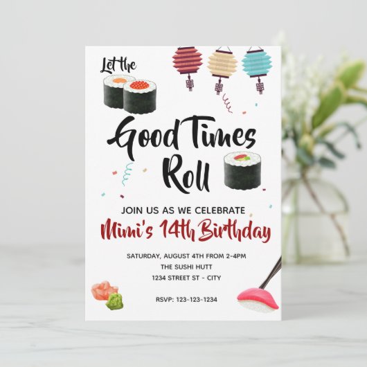 Sushi Party Invite, Birthday Kaart (Staand voorkant)