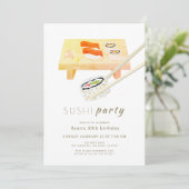 Sushi Party Modern Wit & Blauw Verjaardag Kaart (Staand voorkant)