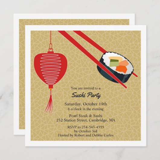 Sushi Party Platte Uitnodiging (Voorkant / Achterkant)
