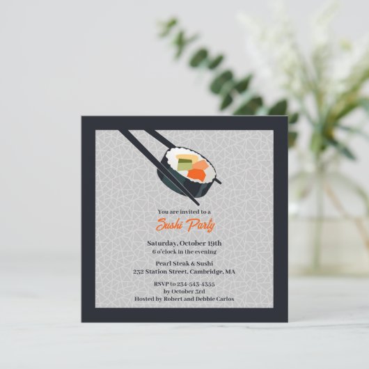 Sushi Party Platte Uitnodiging (Staand voorkant)