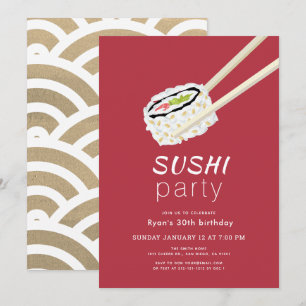 Sushi Party Simple Burgundy & Gold Birthday Kaart
