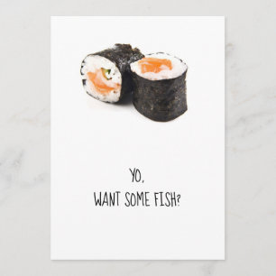 Sushi party-uitnodiging, grappige humor diner-vis kaart