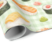 Sushi Pattern on Light Green Grid Cadeaupapier (Rol Hoek)