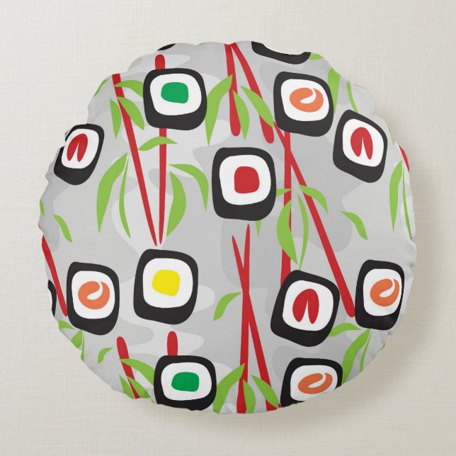 Sushi Pattern Rond Kussen (Voorkant)