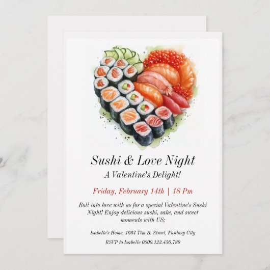 Sushi personnalisable & Amour Night Invitation (Devant / Derrière)