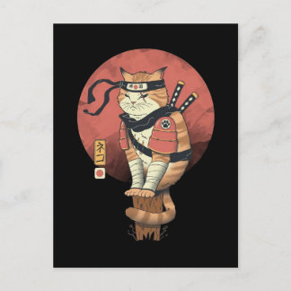 Sushi retro japonés vintage Samurai Neko Cat T-Sh Briefkaart