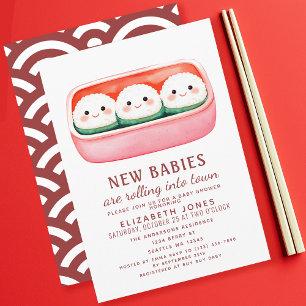 Sushi Rice Ball Kawaii Triplets Baby shower Kaart