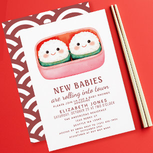 Sushi Rice Ball Kawaii Twins Baby shower Kaart