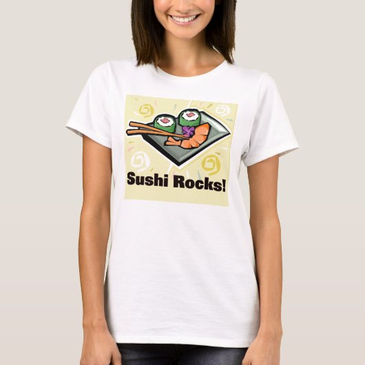 Sushi Rocks California Roll Chopsticks T-Shirt (Voorkant)