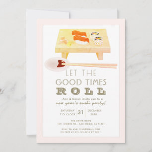 Sushi Rol Roze Nieuwjaarsfeest Uitnodiging