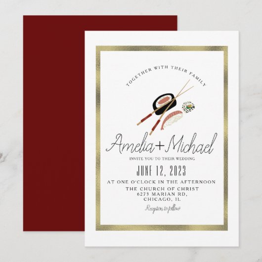 Sushi Roll Asian Japan Restaurant Wedding Kaart (Voorkant / Achterkant)