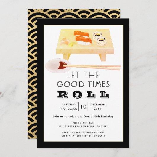 Sushi Roll Black Anniversaire Fête Invitation (Devant / Derrière)