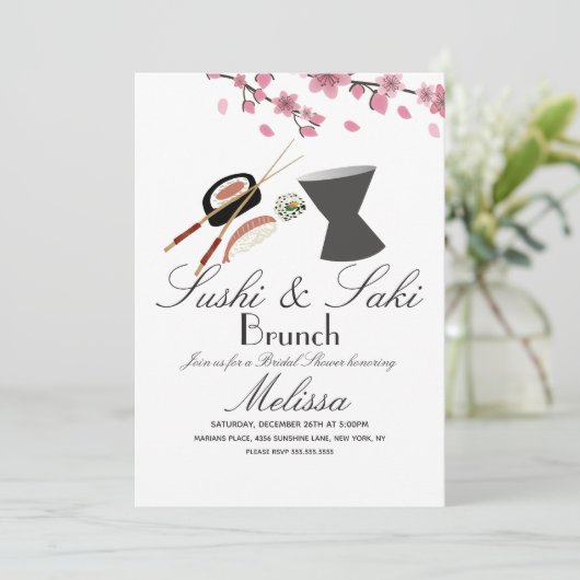 Sushi Roll Chopsticks Saki Tree Vrijgezellenfeest Kaart (Staand voorkant)