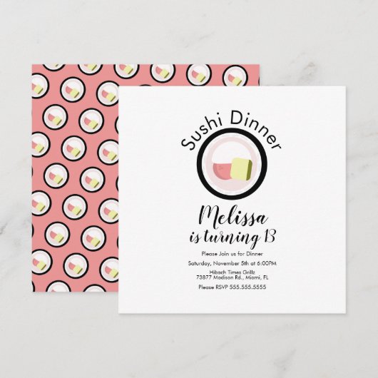 Sushi Roll Salmon Teen Birthday Restaurant Party Kaart (Voorkant / Achterkant)