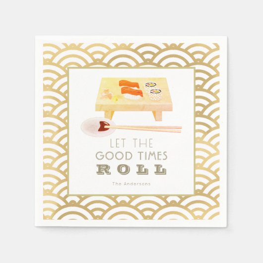 Sushi Roll White x Gold Wave Patroon Papieren serv Servet (Voorkant)