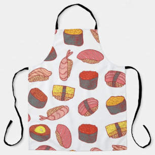 Sushi rollen, doodle, kleurrijk behang schort