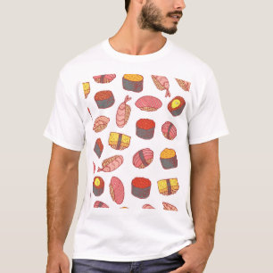 Sushi rollen, doodle, kleurrijk behang t-shirt