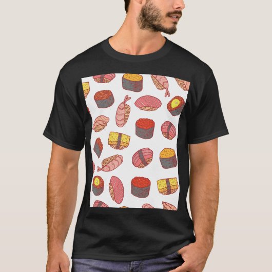 Sushi rollen, doodle, kleurrijk behang t-shirt (Voorkant)