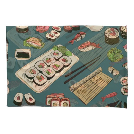 Sushi Rolls: Gekleurd naadloos . Kussensloop (Voorkant)
