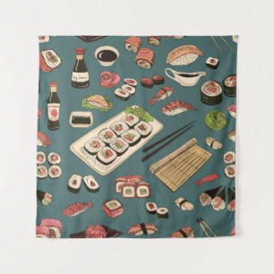 Sushi Rolls: Gekleurd naadloos . Wandkleed