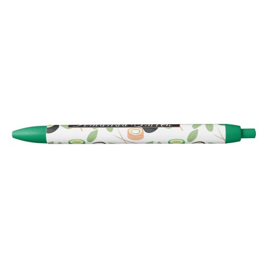 Sushi Rolls Zalm Chopsticks Zwarte Inkt Pen (Voorkant)