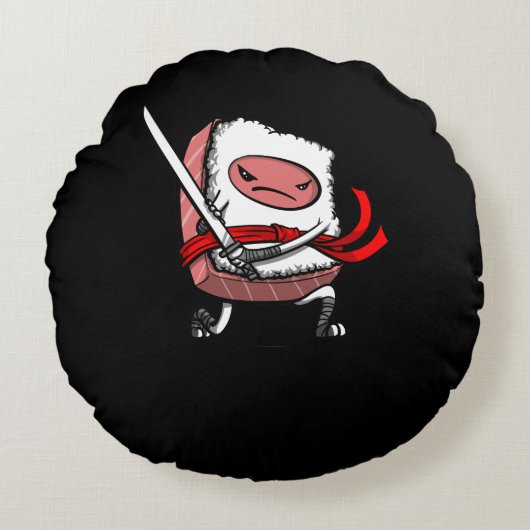 Sushi Samurai Ninja Kawaii Japans voedsel Rond Kussen (Voorkant)