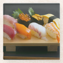 Sushi set - high-quality ingredients arranged on a glazen onderzetter