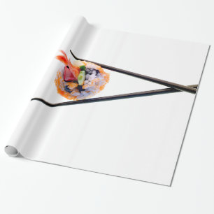 Sushi Shrimp Roll Black Chopsticks op White Japan Cadeaupapier