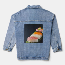 Sushi Silence – Elegant Nigiri on Denim Denim Jacket