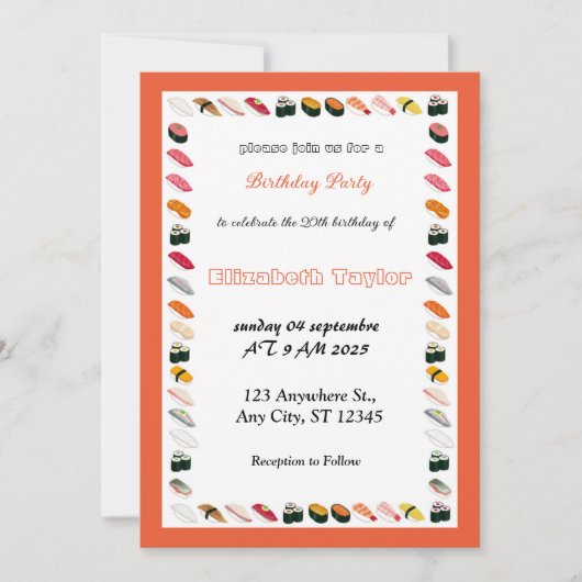 Sushi Thème Anniversaire Fête Invitation (Devant)