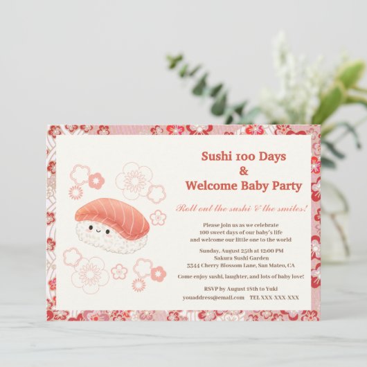 Sushi-Themed 100 Days Baby Celebration Invitation (Debout devant)