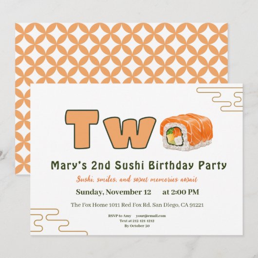 Sushi-Themed 2nd Birthday Invitation (Devant / Derrière)