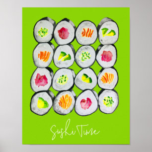 Sushi Time waterverf wasabi Poster