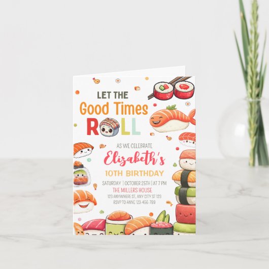 Sushi Verjaardag Uitnodiging, Voedsel thema Verjaa (Voorkant)