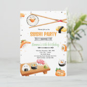 Sushi verjaardagsfeestje kind uitnodiging (Staand voorkant)