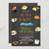 Sushi verjaardagsfeestje uitnodiging (Voorkant / Achterkant)