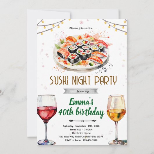 Sushi wine night party invitation (Devant)