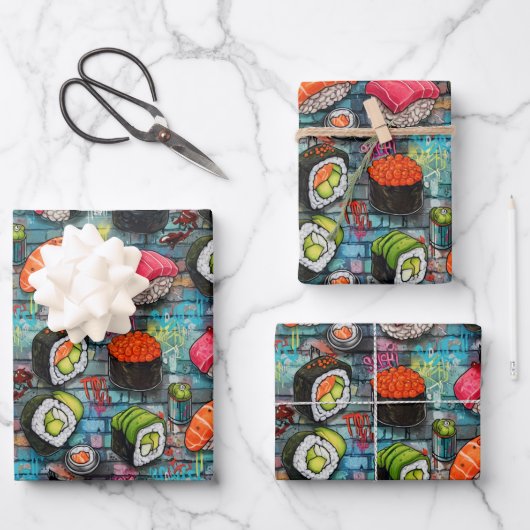 Sushi Wrapping Paper Flat Sheet Set of 3 (Voorkant)
