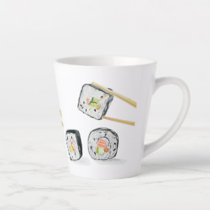 Sushi Zalm Rolls Met Eetstokjes  Latte Mok