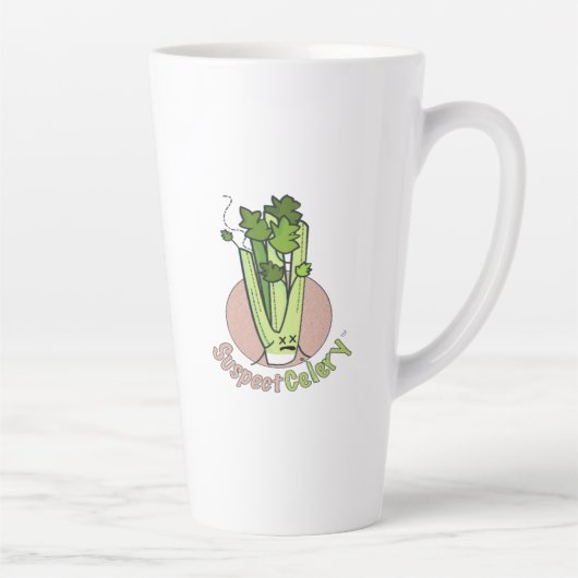 SuspectCelery™ Circle Celery Logo met Tagline Latte Mok (Rechts)