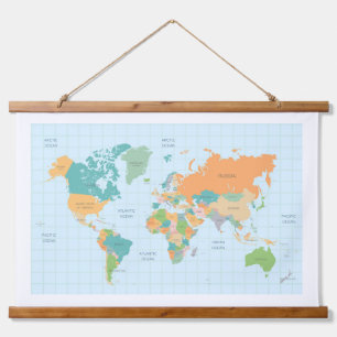 Suspendue Carte du monde colorée Bois tapissé Tapisserie mur