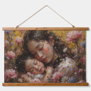 Suspendue Étreinte fleurie – Tapisserie florale de mère et d