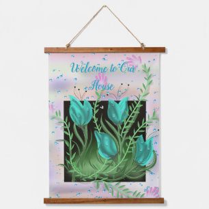 Suspendue Fleurs dans le mur, Tapisserie Turquoise