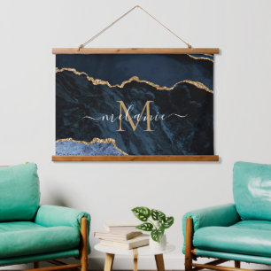Suspendue Nom du monogramme Marine Bleu Marbre Or Tapisserie