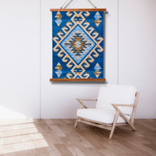 Suspendue Tapisserie orientale française bleue turque Kilim