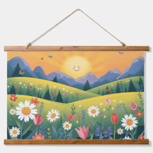 Suspendue Tapisserie Soleil Souriant & Fleurs Joyeuses - Nat