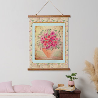 Suspendue Tapisserie - Vase de fleurs en techniques mixtes